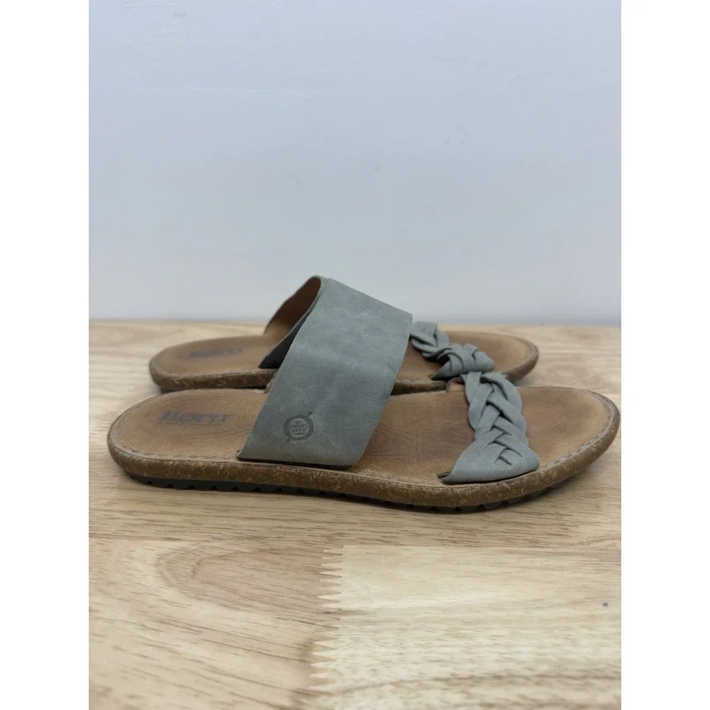 Born BR0033932 Women's 9M Slide Sandal Shoes‎ Green Leather Braided Strap #51